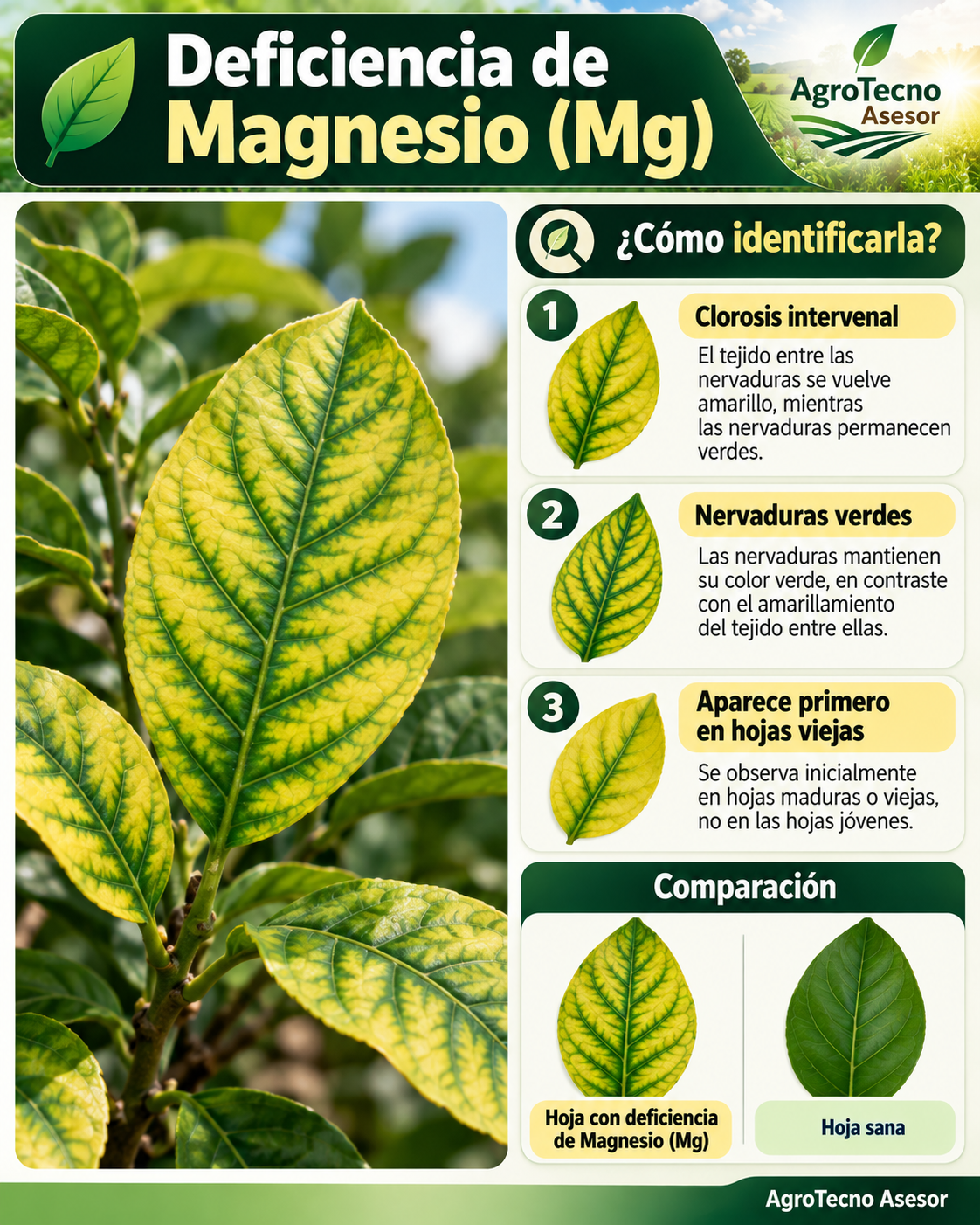 ¿Hoja amarilla? No apliques hierro todavía: aprende a diferenciar N, Mg, Fe, Mn y Zn